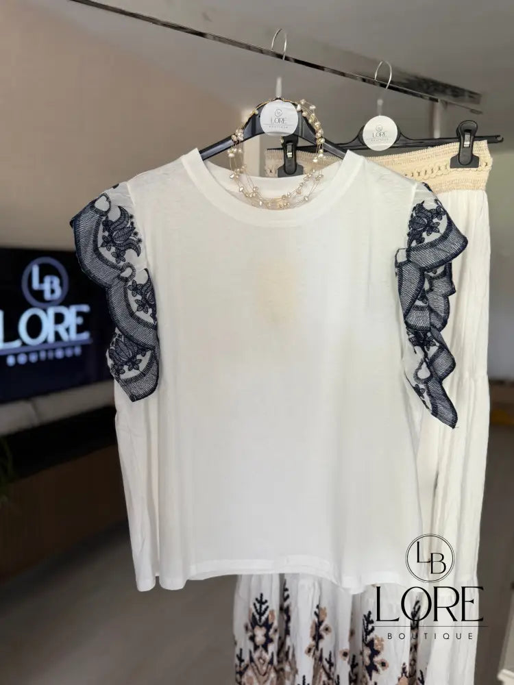 Camiseta Arielle Blanco con mangas azul / S