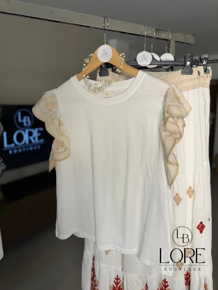 Camiseta Arielle Blanco con mangas beige / S