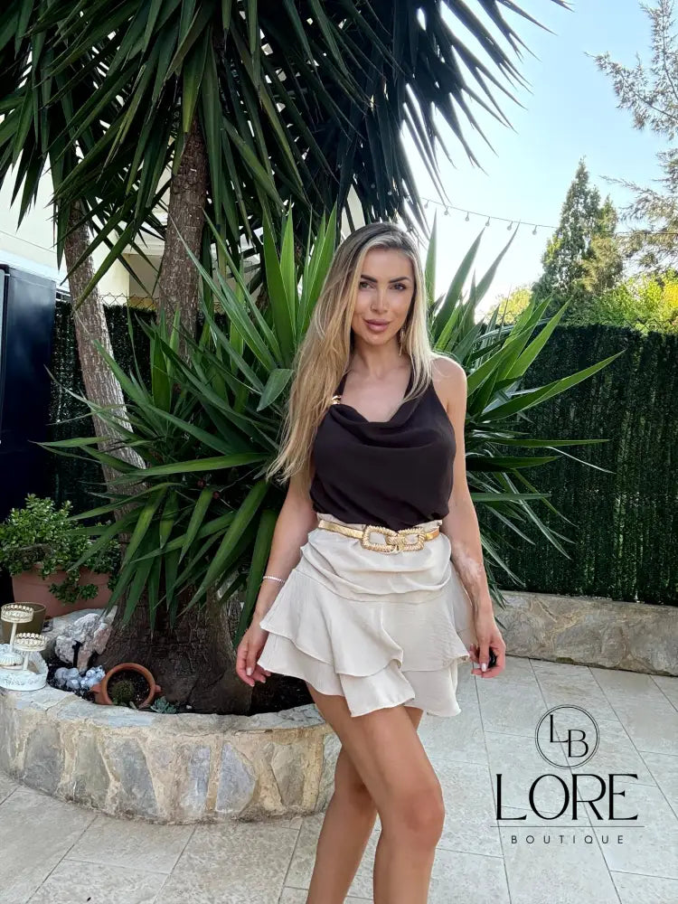 Falda pantalón con volantes Lia Beige / Talla única