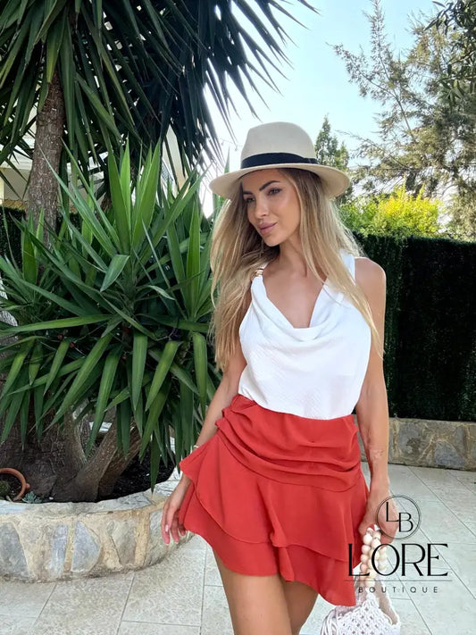 Falda pantalón con volantes Lia Teja / Talla única