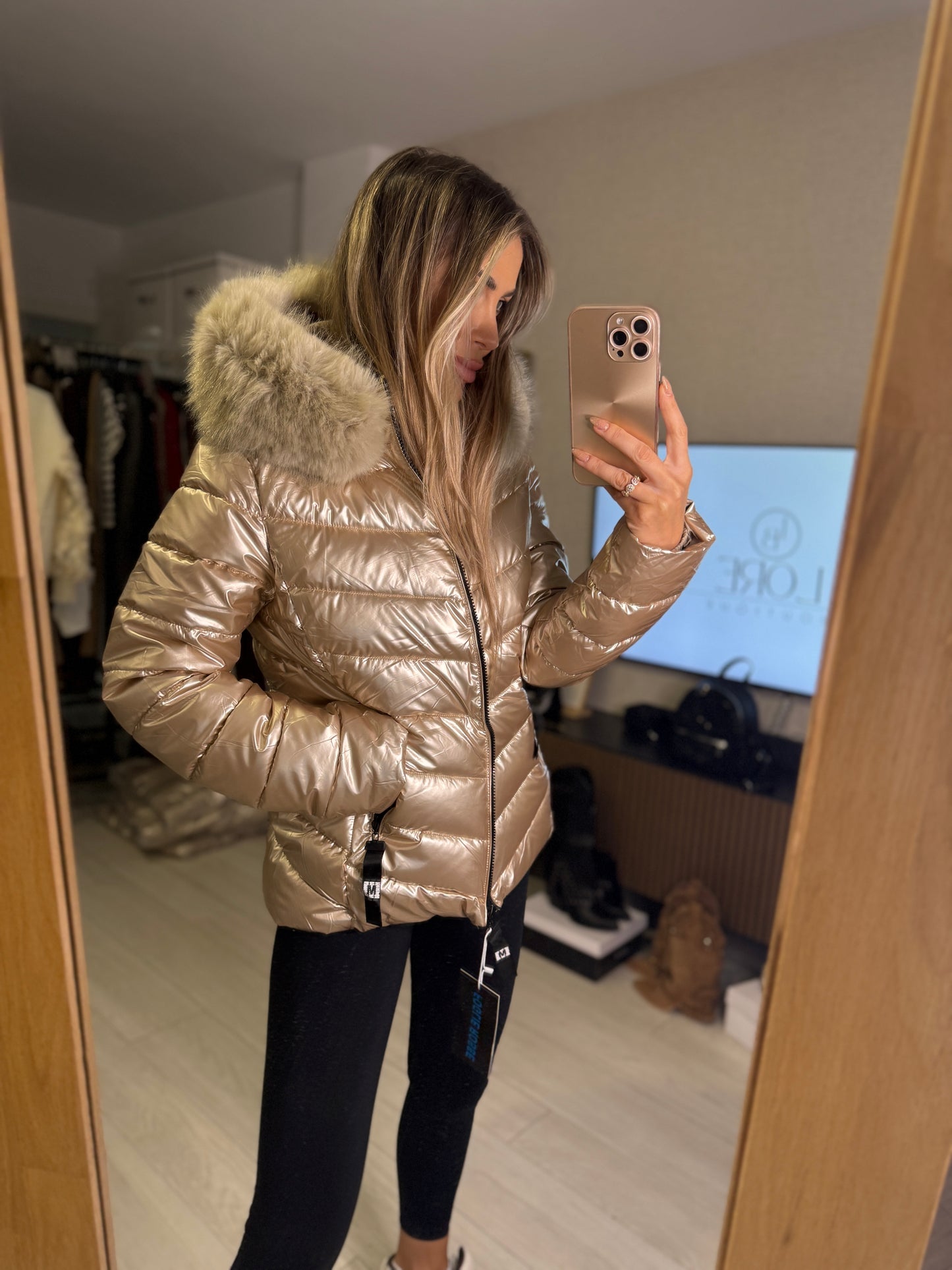 Chaqueta metalizada capucha pelo ZAIRA